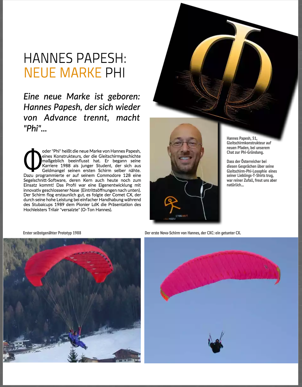 Hannes Papesh macht Marke Phi Trends Gleitschirm Motorschirm Free Aero Magazin